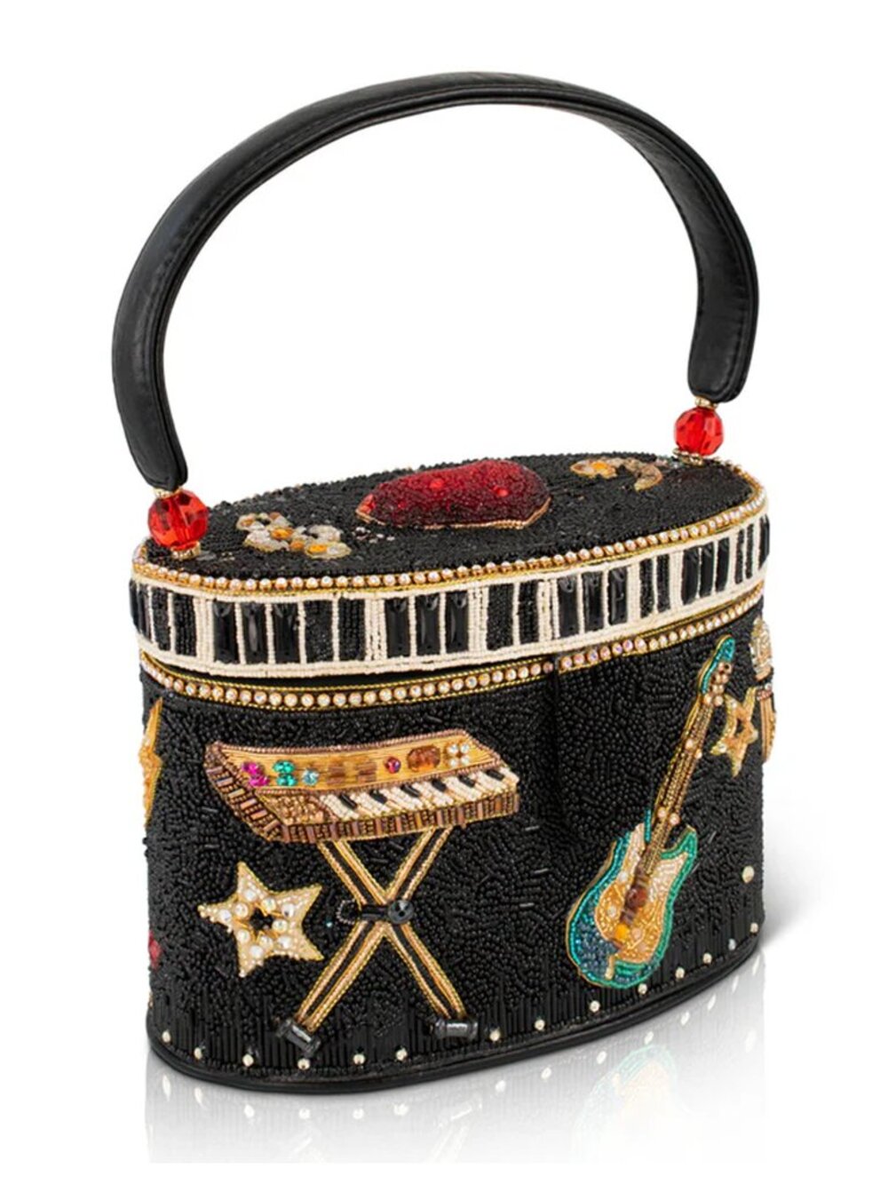Mary Frances Jam Session Bead Handbag Music Heart Top Handle Bag Black Purse NEW - Picture 3 of 6